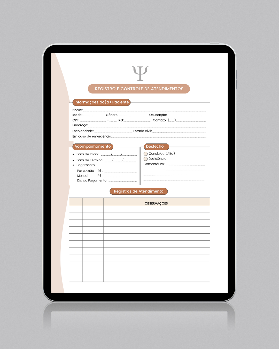 Registro de controle e evolução de atendimentos